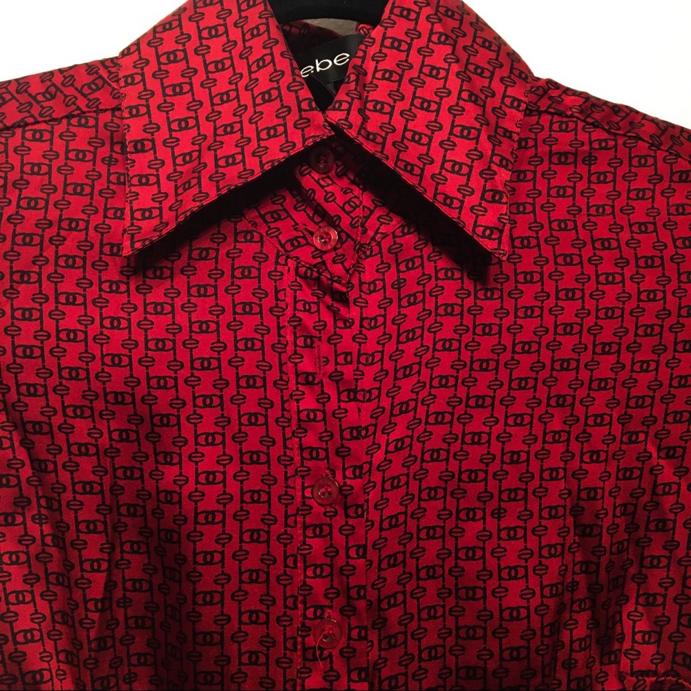 Bebe lacquer red and black silk blouse